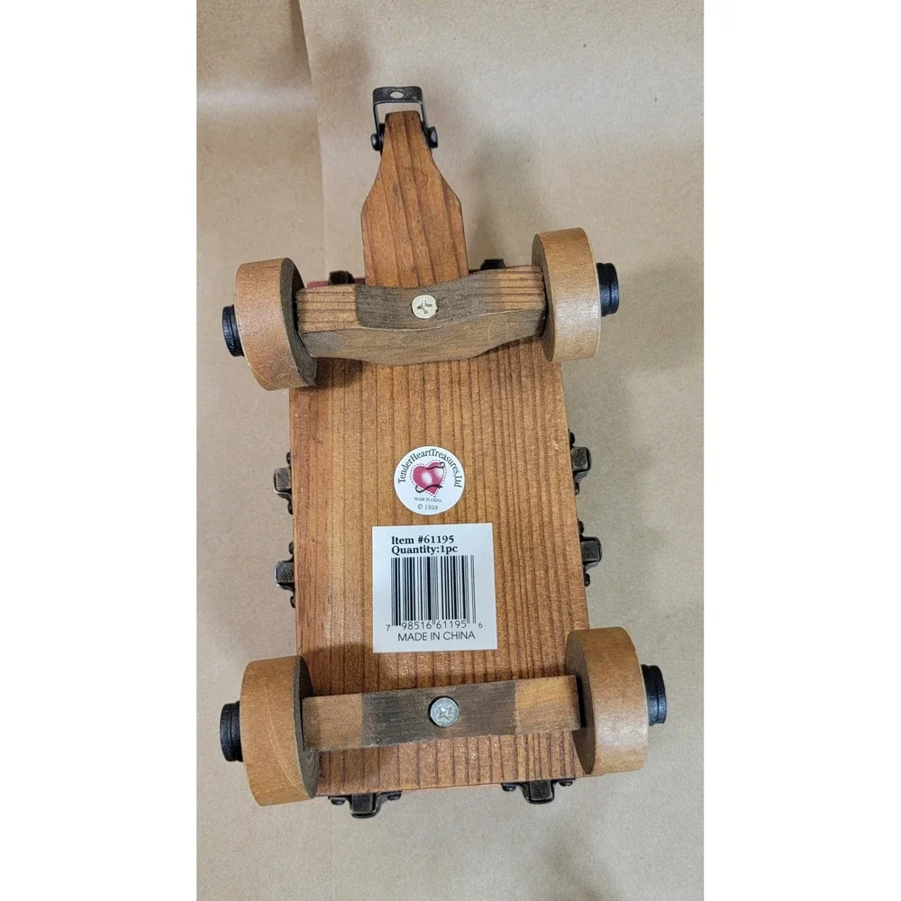 Tender Heart Treasures Wooden Wagon Decor Red Natural Wood 61195 Vintage Style